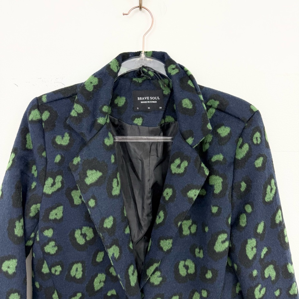 ASOS Brave Soul Leopard Print Jacket Abstract Blue Green Statement Coat Size S - Picture 3 of 7